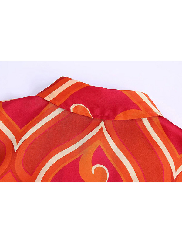 Willshela Γυναικείο σετ δύο τεμαχίων με στάμπα πουκάμισο με μονό στήθος & ψηλόμεσο σορτς Κομψό γυναικείο σετ σορτς