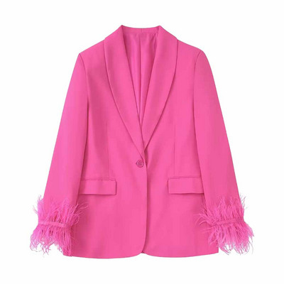 TRAF WOMEN 2022 Nou Toamna/Iarna Moda Decorație Pene Costum Jachetă Temperament Birou Retro Femeie Chic Set Blazer 82167074