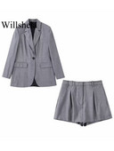 Willshela Ženska modna 2-dijelna odijela Jednobojni sako s jednim gumbom i vintage kratke hlače s prednjim zatvaračem Ženski uredski sako sako