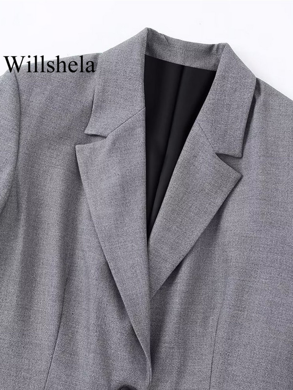 Willshela Ženska modna 2-dijelna odijela Jednobojni sako s jednim gumbom i vintage kratke hlače s prednjim zatvaračem Ženski uredski sako sako