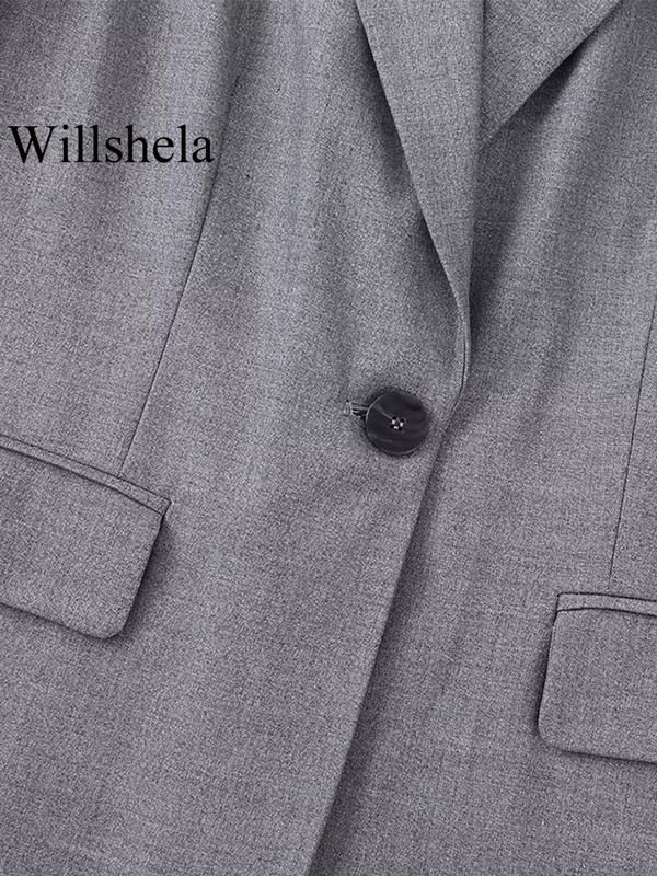 Willshela Ženska modna 2-dijelna odijela Jednobojni sako s jednim gumbom i vintage kratke hlače s prednjim zatvaračem Ženski uredski sako sako