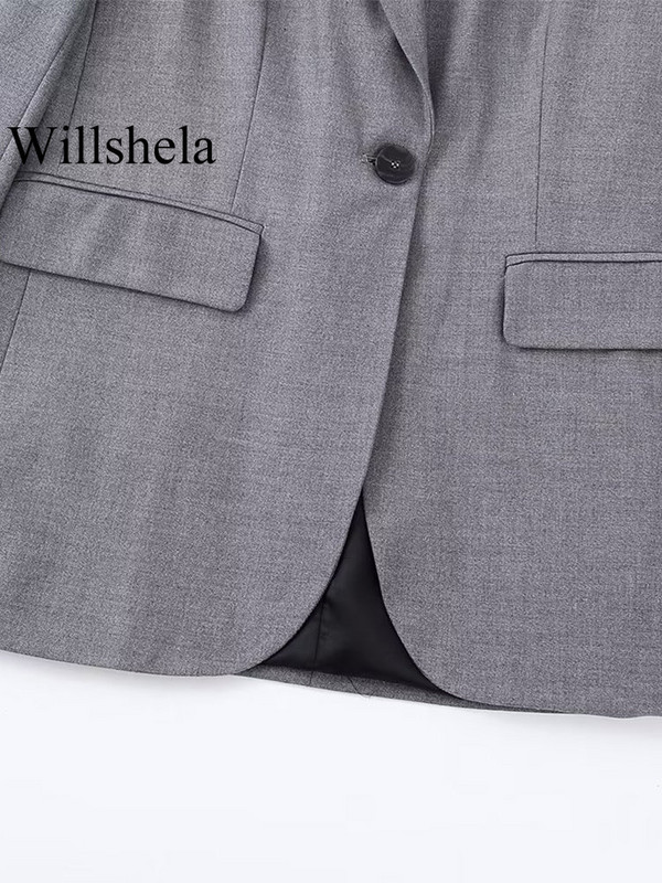 Willshela Ženska modna 2-dijelna odijela Jednobojni sako s jednim gumbom i vintage kratke hlače s prednjim zatvaračem Ženski uredski sako sako