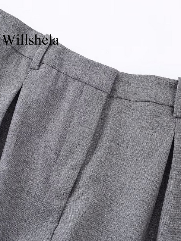 Willshela Ženska modna 2-dijelna odijela Jednobojni sako s jednim gumbom i vintage kratke hlače s prednjim zatvaračem Ženski uredski sako sako