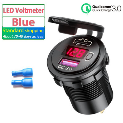 Υποδοχή φορτιστή μοτοσικλετών 48W 12V/24V Τύπος C PD+QC 3.0 Fast Charging LED Voltmeter Υποδοχή αναπτήρα αυτοκινήτου για φορτηγό SUV RV Boat