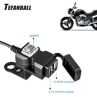 Motocikla USB ligzda tālrunim GPS Motocikla stūres lādētājs 5V 1A/2.1A adaptera barošanas avota ligzda Ūdensizturīgs duāls USB ports