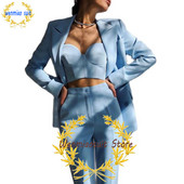 Sky Blue γυναικείο κοστούμι 2 τεμαχίων επίσημο παντελόνι μπλέιζερ Σετ γάμου σμόκιν πουέντ Γυναικείο σακάκι μαμά Ρούχα