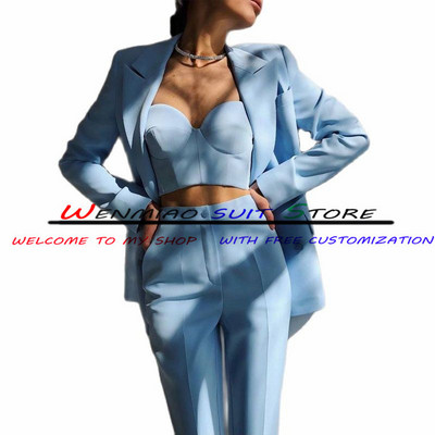 Sky Blue γυναικείο κοστούμι 2 τεμαχίων επίσημο παντελόνι μπλέιζερ Σετ γάμου σμόκιν πουέντ Γυναικείο σακάκι μαμά Ρούχα