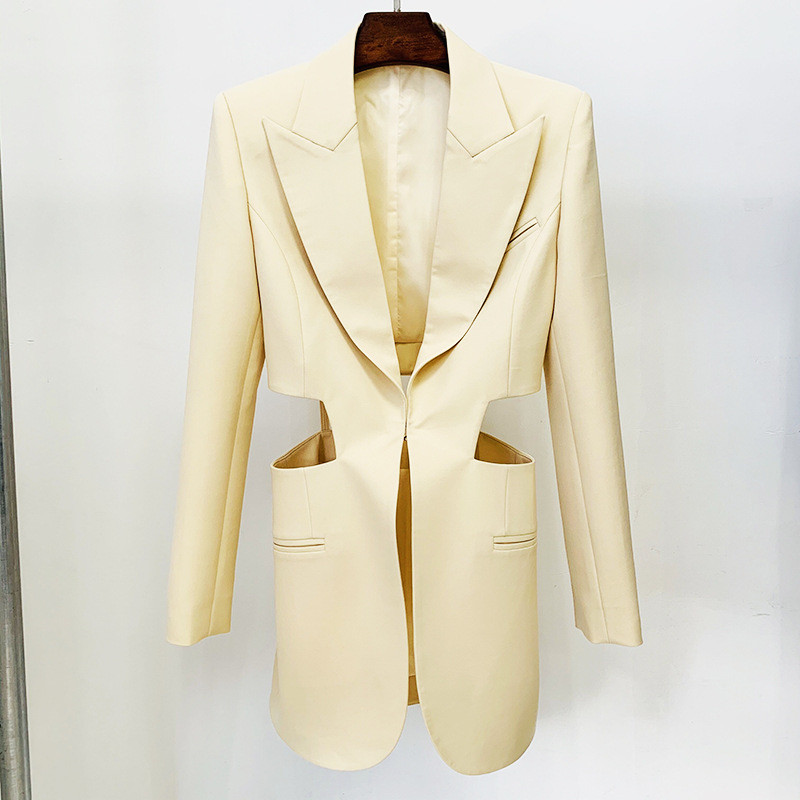 Παντελόνι Blazer Σετ Διχτυωτό Κοίλο έξω Μπουφάν χωρίς πλάτη ίσιο παντελόνι Khaki Blazers Κοστούμια για γυναίκες Κομψά κομψά σετ δύο τεμαχίων