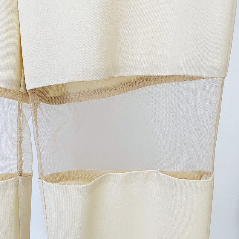 Παντελόνι Blazer Σετ Διχτυωτό Κοίλο έξω Μπουφάν χωρίς πλάτη ίσιο παντελόνι Khaki Blazers Κοστούμια για γυναίκες Κομψά κομψά σετ δύο τεμαχίων