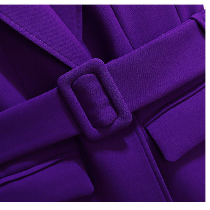 Ljubičasti dugi ženski blejzer i komplet hlača od 2 komada, dvodijelno odijelo s pojasom oko struka, uredski crni kaput s pojasom za jesen 2022., poslovni S-4XL