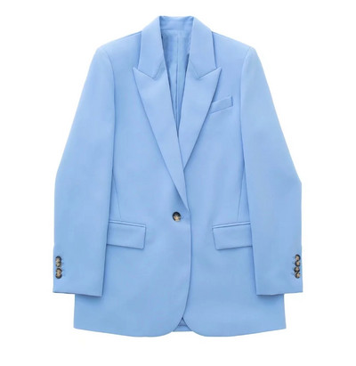 Naiste pükskostüüm Sinine Balzeri pükskostüümid Kevadised naiste pidulikud komplektid Kontori daamipükste komplektid Ühe nööbiga kevadine bleiserjakk