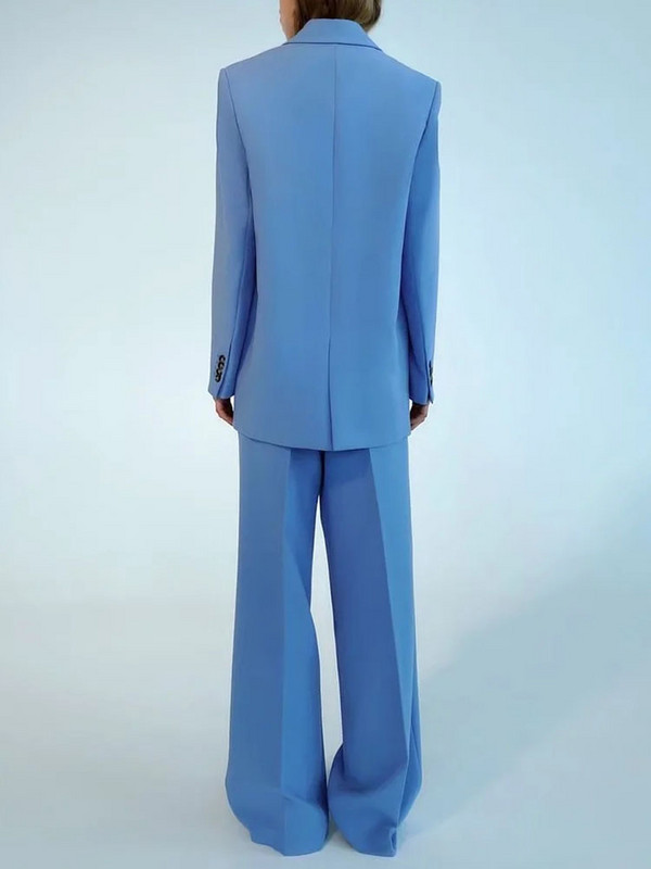 Naiste pükskostüüm Sinine Balzeri pükskostüümid Kevadised naiste pidulikud komplektid Kontori daamipükste komplektid Ühe nööbiga kevadine bleiserjakk