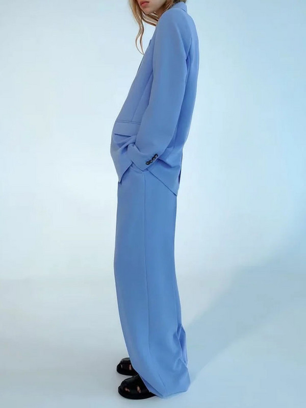 Naiste pükskostüüm Sinine Balzeri pükskostüümid Kevadised naiste pidulikud komplektid Kontori daamipükste komplektid Ühe nööbiga kevadine bleiserjakk