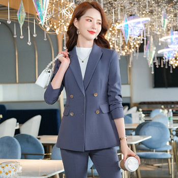 Комплект от 2 части Lenshin Less is More Simple Pant Suit Blazer с джобове Офис дамски дизайн Дамско лилаво сако и панталон