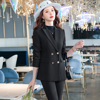 Комплект от 2 части Lenshin Less is More Simple Pant Suit Blazer с джобове Офис дамски дизайн Дамско лилаво сако и панталон