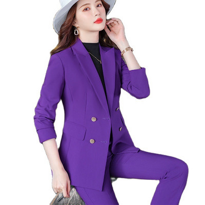 Lenshin Set 2 piese Less is More Simplu Blazer cu pantaloni cu buzunare Office Lady Designs Femei Jachetă și pantaloni violet