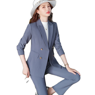 Lenshin 2-osaline komplekt Less on lihtsam ja taskutega pükskostüümi bleiser Kontorinaiste disainiga naiste lilla jope ja püksid