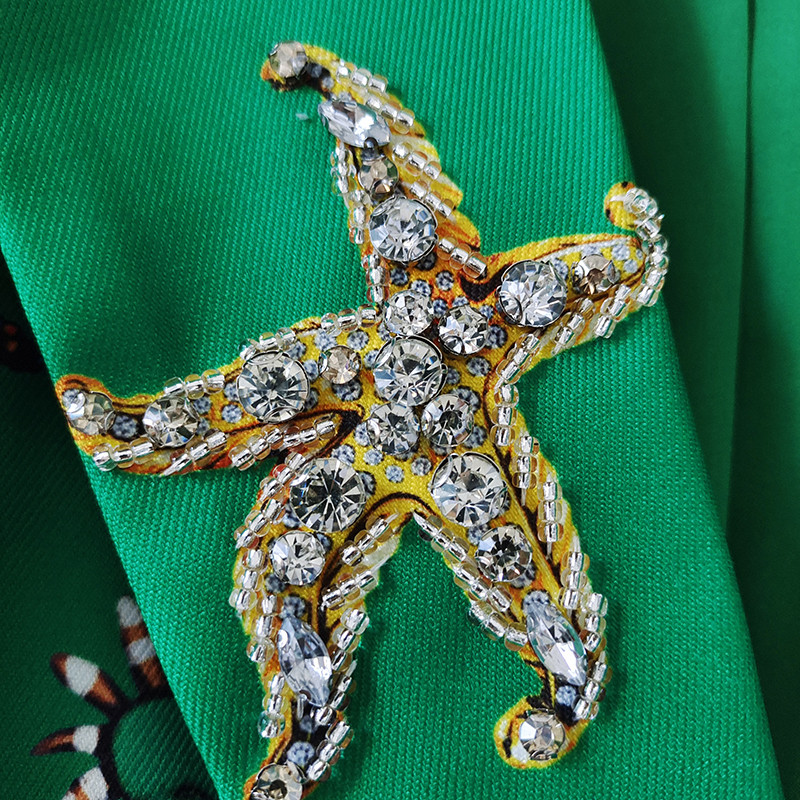 AELESEEN Μόδα Παντελόνι Πασαρέλα 2022 Φθινόπωρο Χειμώνας Πράσινα Αστέρια στάμπα Μπλέιζερ+ολόσωμο παντελόνι Πολυτελή γυναικεία κοστούμια με χάντρες