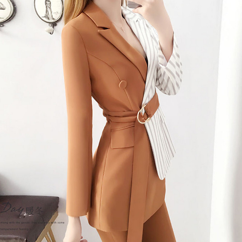 Blazer de toamnă de primăvară pentru femei 2023, noua modă, temperament, pantaloni largi, 2 piese, birou, damă, îmbinare, contrast, costum elegant casual