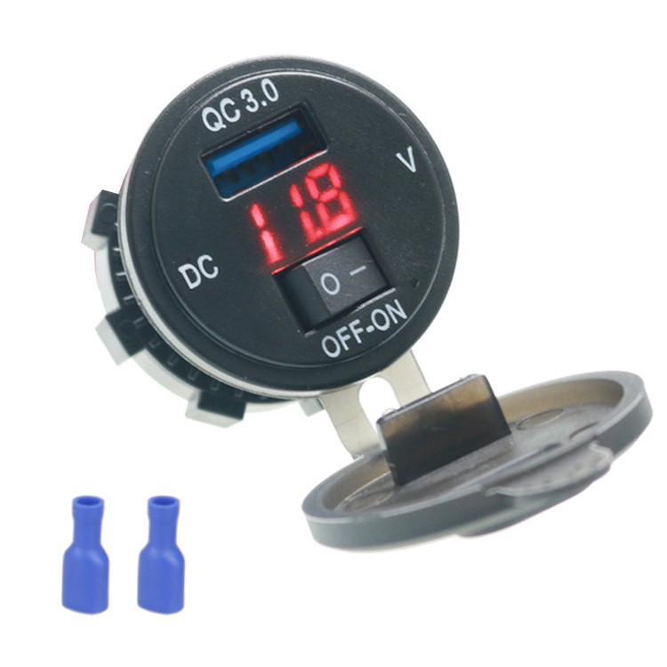 Quick Charge 3.0 USB utičnica za auto punjač Voltmetar s digitalnim zaslonom USB utičnica za punjač s prekidačem ON-OFF za automobil motocikl ATV