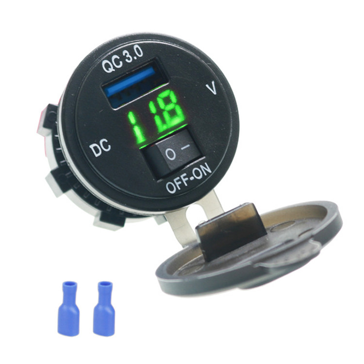 Quick Charge 3.0 USB utičnica za auto punjač Voltmetar s digitalnim zaslonom USB utičnica za punjač s prekidačem ON-OFF za automobil motocikl ATV