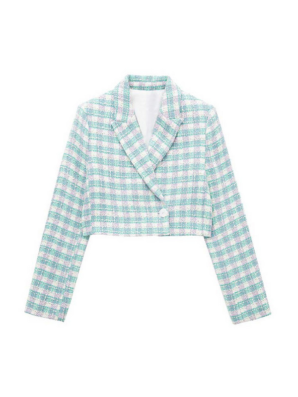 Set de haine cu blazer în carouri, albastru, roz, albastru