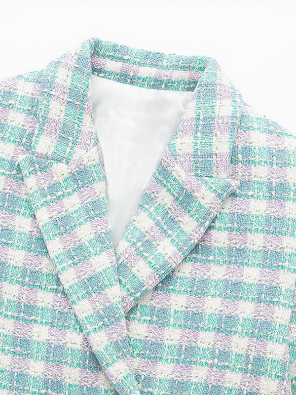 Set de haine cu blazer în carouri, albastru, roz, albastru