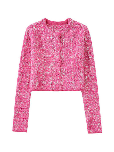 Γυναικείο Σετ Πλεκτό Παλτό με υφή Μόδα Μακρυμάνικο μπουφάν με λαιμόκοψη 2 τεμάχια Ανοιξιάτικο κομψό γυναικείο κοστούμι casual ροζ κοντή φούστα