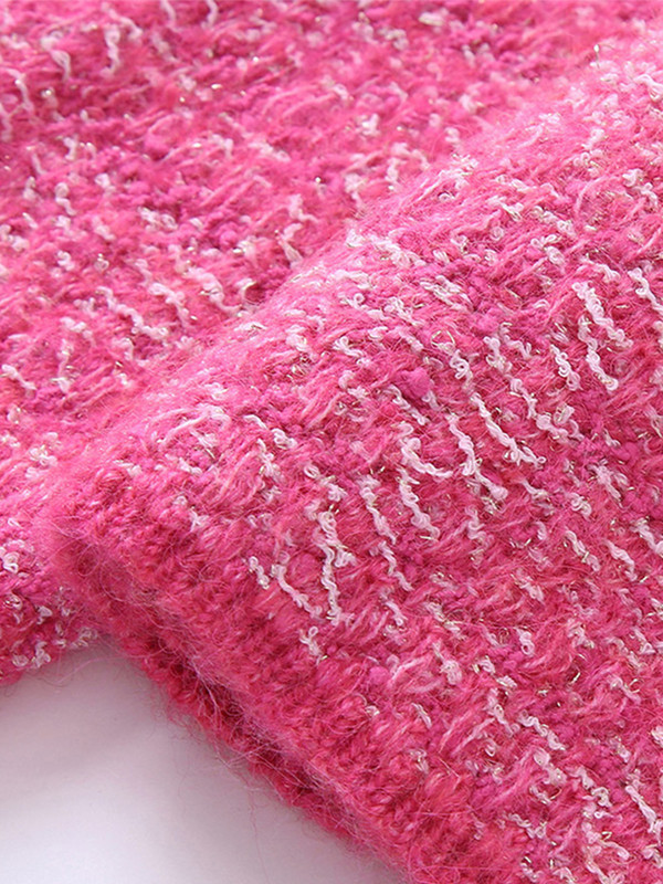 Γυναικείο Σετ Πλεκτό Παλτό με υφή Μόδα Μακρυμάνικο μπουφάν με λαιμόκοψη 2 τεμάχια Ανοιξιάτικο κομψό γυναικείο κοστούμι casual ροζ κοντή φούστα