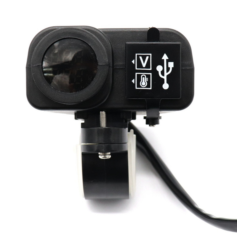 Motocicletă rezistentă la apă 5V 4.2A Încărcător USB dublu Afișaj voltaj Voltmetru Termometrupentru montaj pe ghidon de 7/8 și 1"