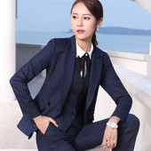 Φθινοπωρινή άνοιξη IZICFLY Νέο στυλ Μπλε ριγέ κοστούμι γραφείου για γυναίκες σακάκι με παντελόνι επαγγελματικό κομψό παντελόνι σετ 2 τεμαχίων