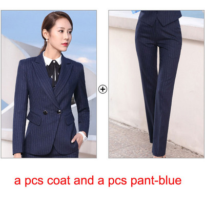 Φθινοπωρινή άνοιξη IZICFLY Νέο στυλ Μπλε ριγέ κοστούμι γραφείου για γυναίκες σακάκι με παντελόνι επαγγελματικό κομψό παντελόνι σετ 2 τεμαχίων