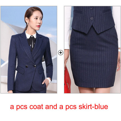 Φθινοπωρινή άνοιξη IZICFLY Νέο στυλ Μπλε ριγέ κοστούμι γραφείου για γυναίκες σακάκι με παντελόνι επαγγελματικό κομψό παντελόνι σετ 2 τεμαχίων