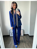 Μπλε βελούδινο μπλέιζερ Γυναικείο Μόδα Μακρυμάνικο Τσέπες με ένα κουμπί Παλτό Γραφείο Γυναικεία Κομψά ρούχα Jaquetas Femininas