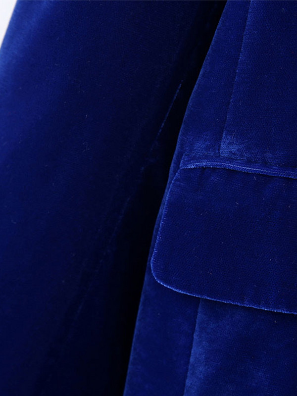 Μπλε βελούδινο μπλέιζερ Γυναικείο Μόδα Μακρυμάνικο Τσέπες με ένα κουμπί Παλτό Γραφείο Γυναικεία Κομψά ρούχα Jaquetas Femininas