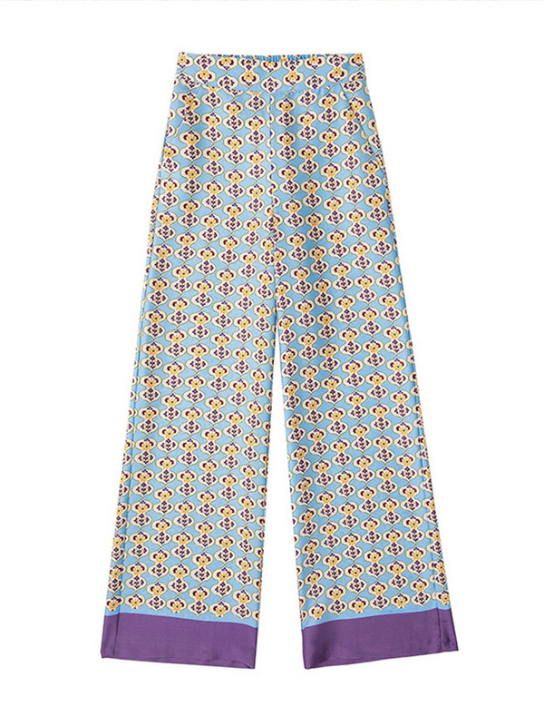 Γυναικεία Μόδα Εκτύπωση ColorBlock Μεταξωτό Σατέν Πουκάμισο Παντελόνι Casual Κοστούμια ίσια παντελόνια 2022 Φθινόπωρο 2 κομμάτια Street