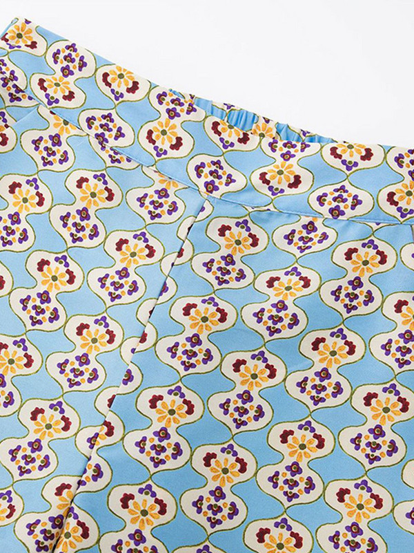 Γυναικεία Μόδα Εκτύπωση ColorBlock Μεταξωτό Σατέν Πουκάμισο Παντελόνι Casual Κοστούμια ίσια παντελόνια 2022 Φθινόπωρο 2 κομμάτια Street