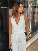 Női alkalmi, tömör, rövid mellényes nadrágkosztüm, női, elegáns, egysoros felső, széles szárú nadrágszettek 2022-es divatos ingázási ruhák