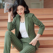 New Work Fashion Costume pantaloni Set 2 piese pentru femei Blazer cu dungi Jachetă și pantaloni Costum de birou pentru afaceri Costum de damă Feminino P275