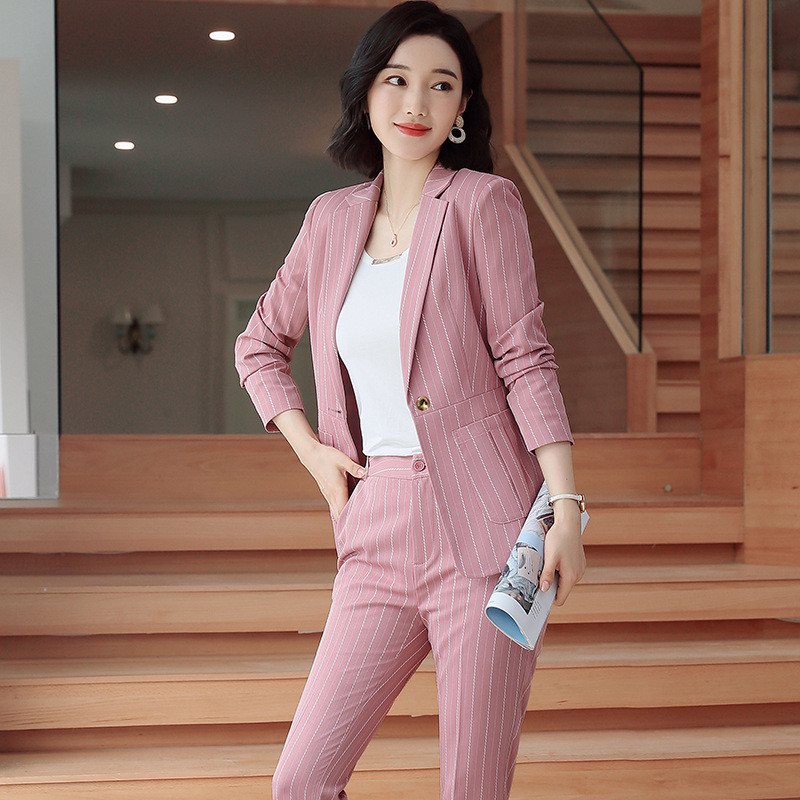 New Work Fashion Costume pantaloni Set 2 piese pentru femei Blazer cu dungi Jachetă și pantaloni Costum de birou pentru afaceri Costum de damă Feminino P275