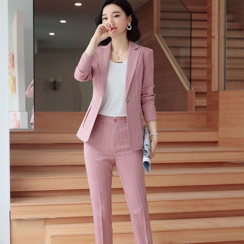 New Work Fashion Costume pantaloni Set 2 piese pentru femei Blazer cu dungi Jachetă și pantaloni Costum de birou pentru afaceri Costum de damă Feminino P275