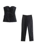 Moodsad Olkaimeta vestikomplektid Naiste elegantsed üherealised varrukateta topid, 2-osaline komplekt vabaaja kontori naiste pükste ülikonnad