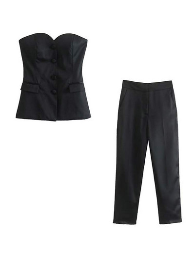 Moodsad Olkaimeta vestikomplektid Naiste elegantsed üherealised varrukateta topid, 2-osaline komplekt vabaaja kontori naiste pükste ülikonnad