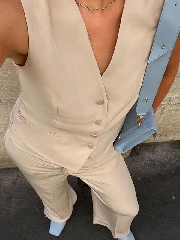Naiste mood, ühe rinnaga vest, sirge pükskostüüm, naiste V-kaelusega kõrge vöökohaga püksid, 2-osalised 2022. aasta elegantsed rõivad
