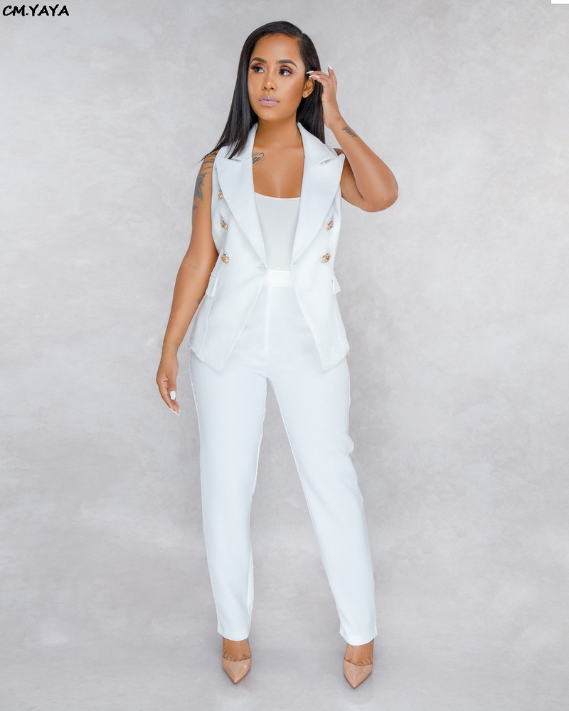 2022 pentru femei, de vară, fără mâneci, cu decolteu cu crestătură, costum de pantaloni lungi, set de două piese, ținută de trening vintage office pentru damă