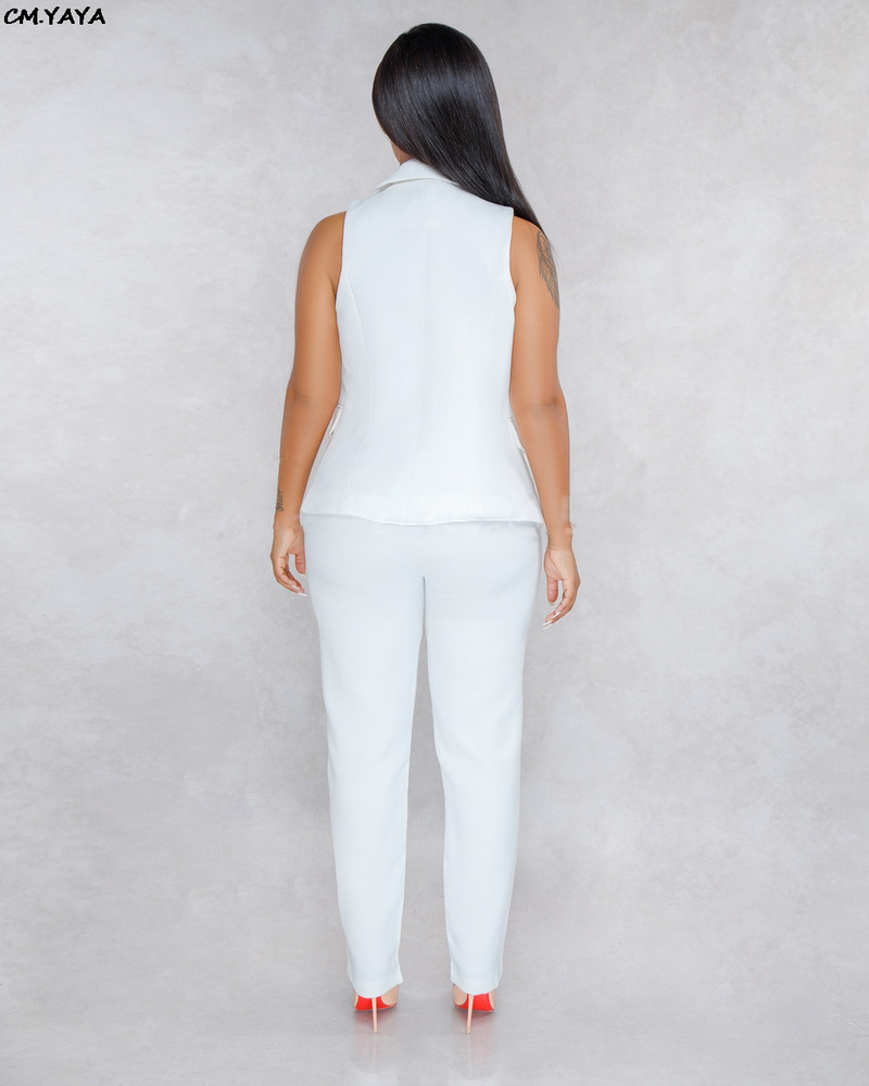 2022 pentru femei, de vară, fără mâneci, cu decolteu cu crestătură, costum de pantaloni lungi, set de două piese, ținută de trening vintage office pentru damă