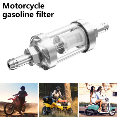 Universāls 8 mm motociklu degvielas filtrs benzīna iekšējais automašīnu degvielas filtrs mazgājams alumīnija sakausējuma motorollera daļas Motociklu piederumi