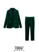 TRAF Γυναικεία Μόδα Μόδα με Κουμπί Velvet Blazer παλτό και ίσιο παντελόνι στη μέση της μέσης Γυναικείο σετ δύο τεμαχίων Mujer