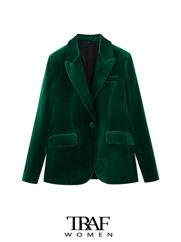 TRAF Γυναικεία Μόδα Μόδα με Κουμπί Velvet Blazer παλτό και ίσιο παντελόνι στη μέση της μέσης Γυναικείο σετ δύο τεμαχίων Mujer