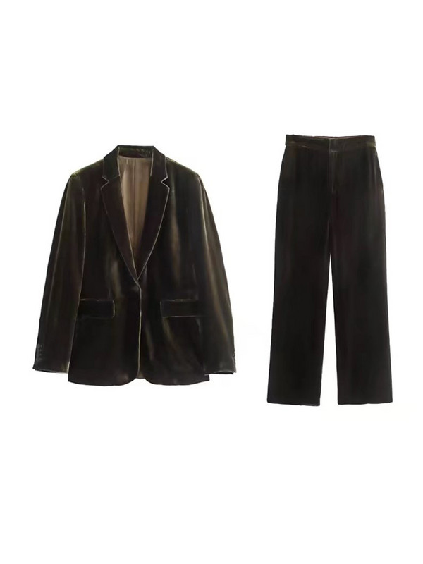 Casual Velvet Blazers Κοστούμια 2 τεμαχίων Σετ Γυναικεία Κομψά παλτό με κουμπί πέτο Κοστούμια Παντελόνι Παντελόνι Γυναικείο κομψό κοστούμι OL Ρούχα